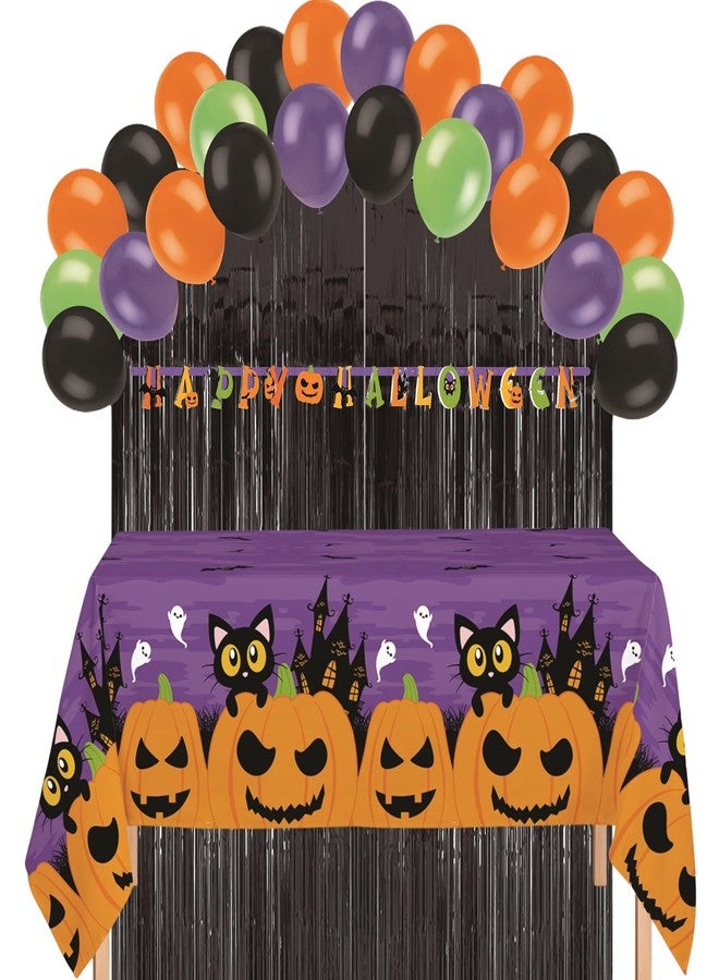 Oojami Serves 24 Complete Party Pack Cute Halloween Cats Monsters and Ghosts Includes Plates Cups Napkins Table Cover Balloons Picks Curtains Banner Halloween Party Decorations Halloween Party Supplies - Image 3